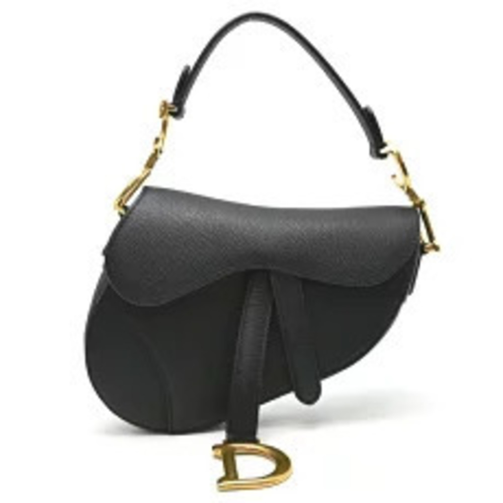 Christian Dior Saddle Bag shoulder strap Handbag Leather Black